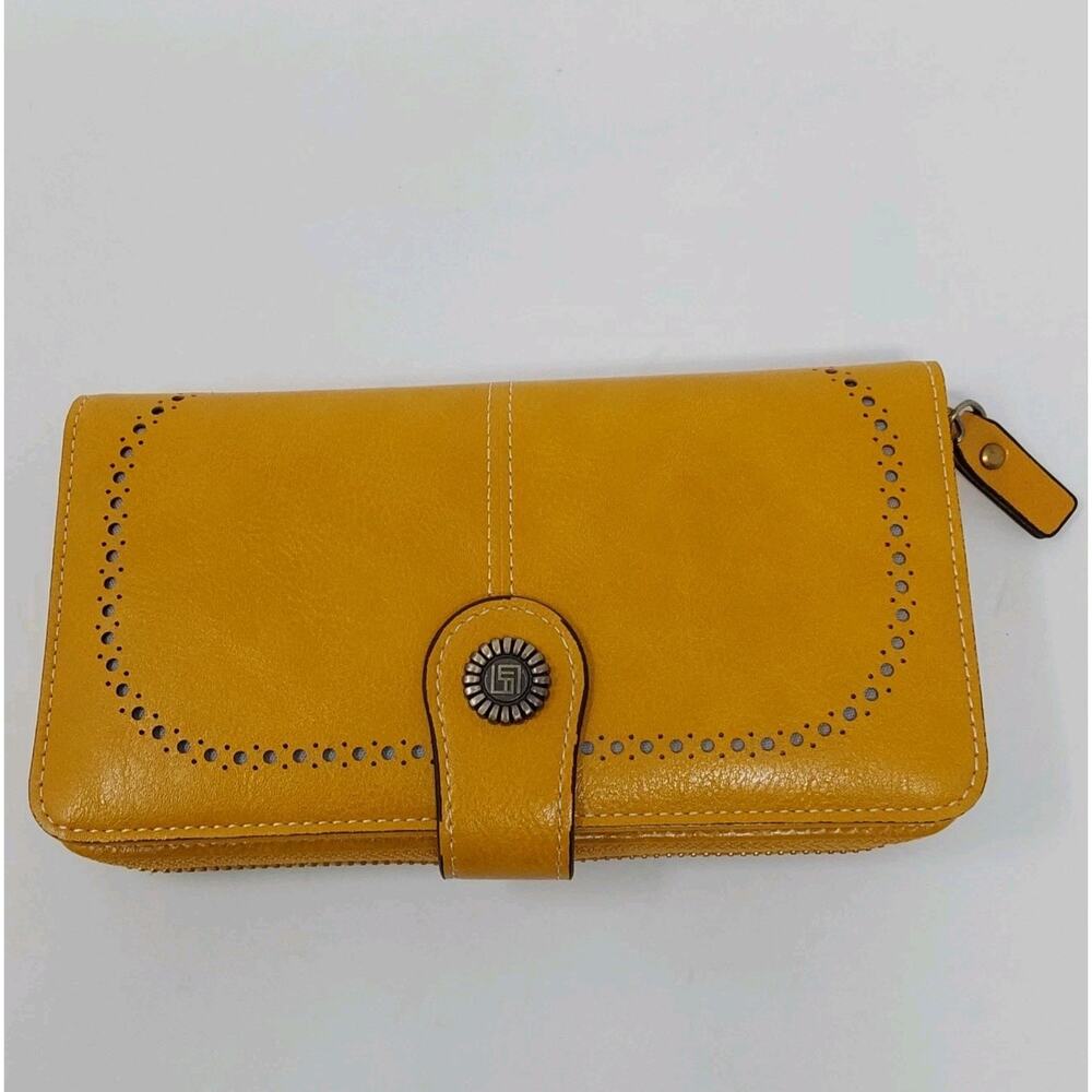Yellow RFID Wallet Womens Wristlet Clutch Zip Around Organizer Purse